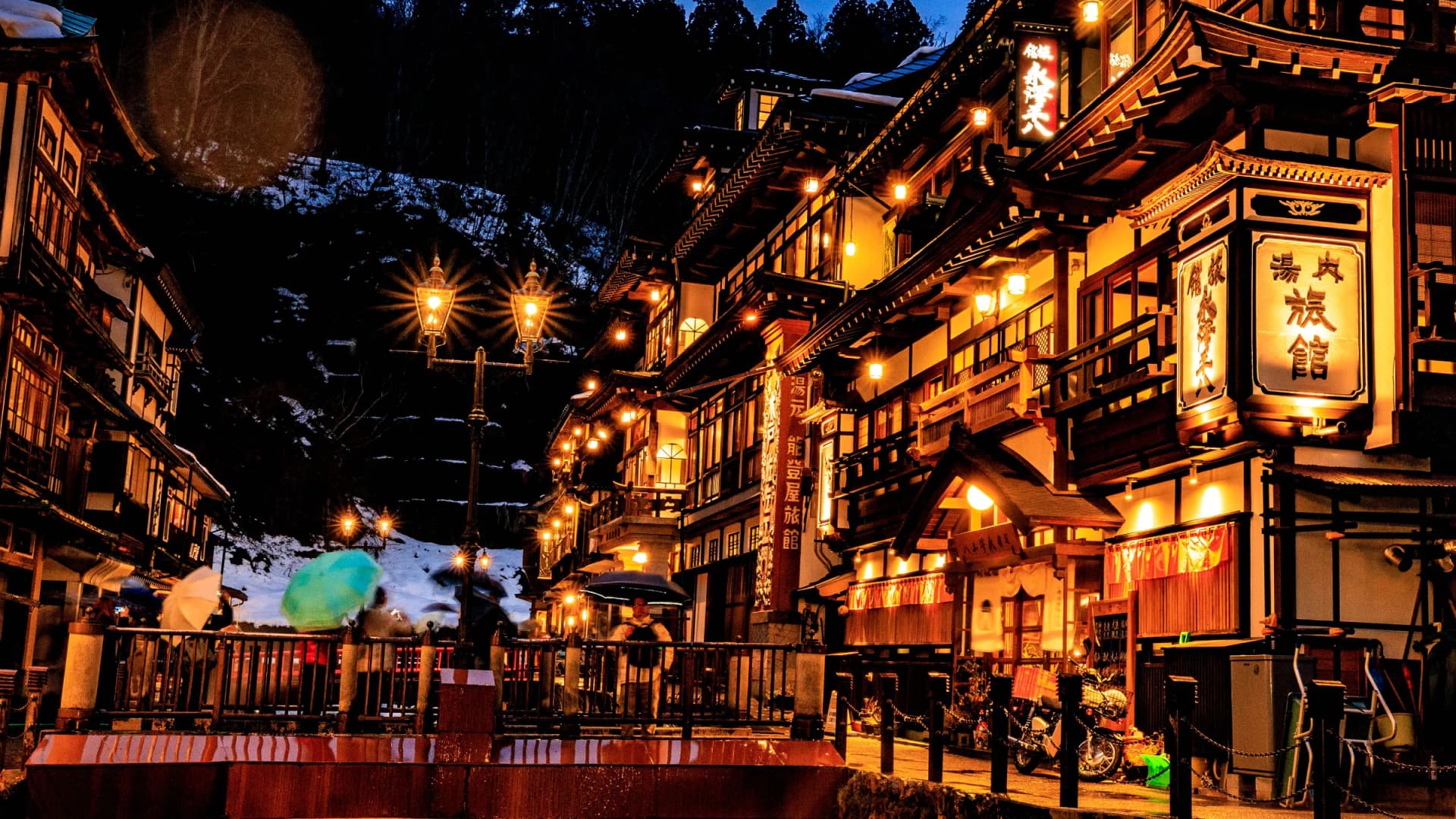 Ginzan Onsen at dusk, Obanazawa, Yamagata
