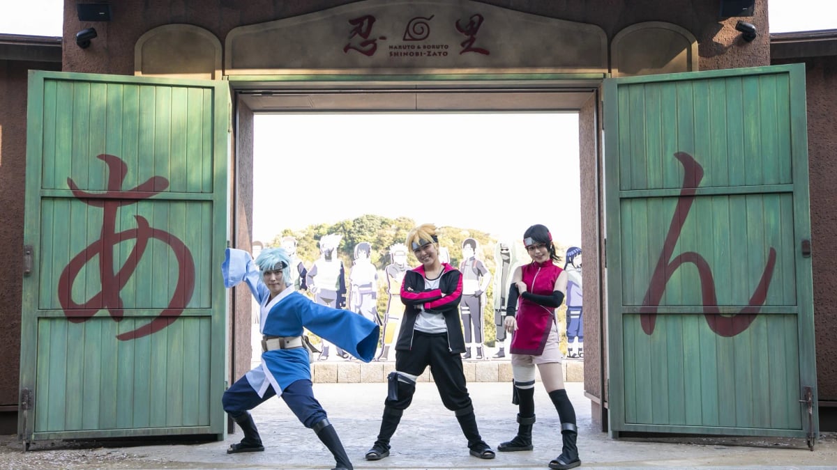 Mitsuki, Boruto, and Sarada appear at the “NARUTO & BORUTO Shinobi-zato” attraction in Nijigen no Mori.