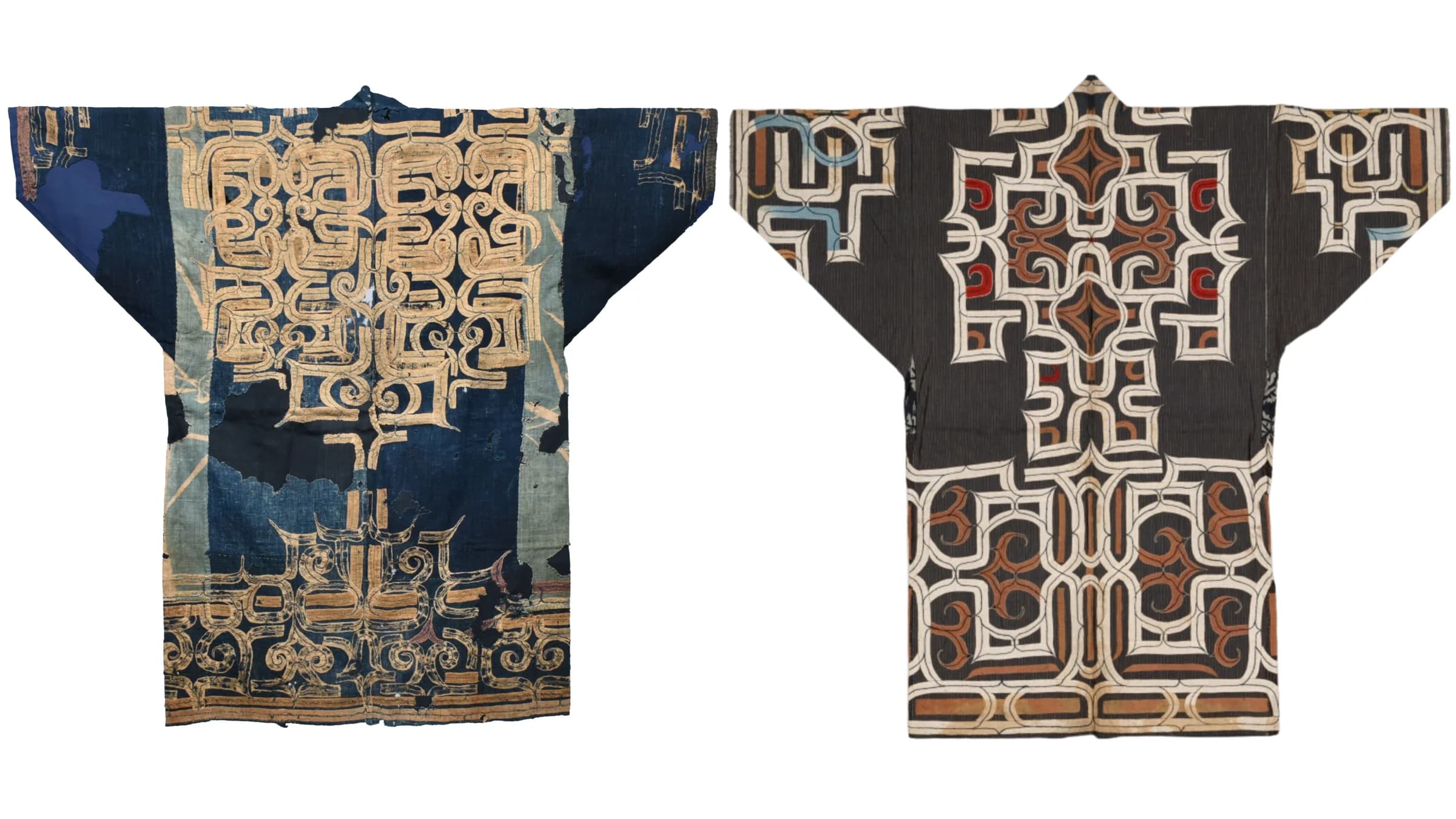 Two ruwunpe on show at the "Kosonte and Ruwunpe" exhibition, National Ainu Museum