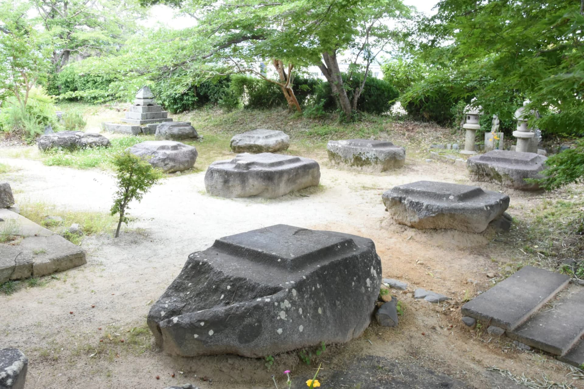 Foundation stones of the former state temple – Motoyakushiji site, Asuka-Fujiwara, Nara