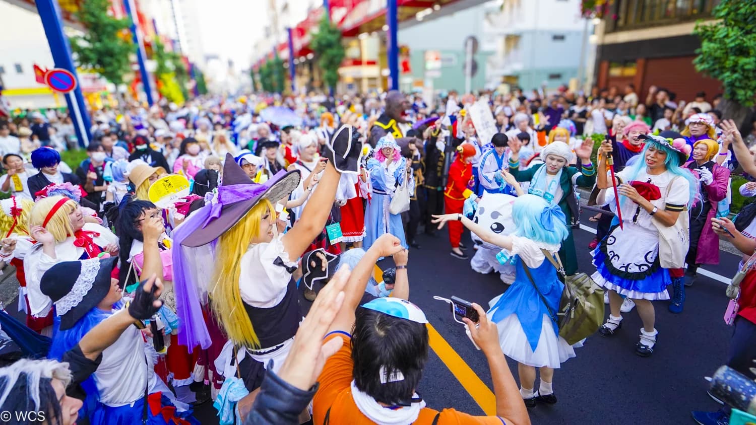 Cosplayers filling the shopping street during the Osu Cosplay Parade, World Cosplay Summit 2026, Nagoya, Aichi