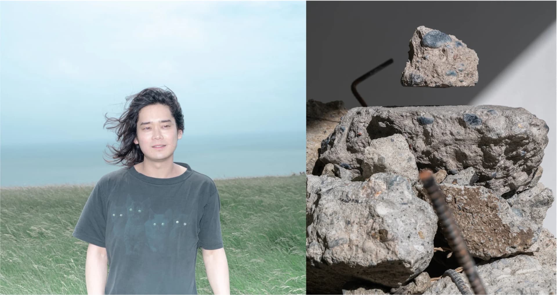 Taiki Yokote, with a reference photograph of his work
