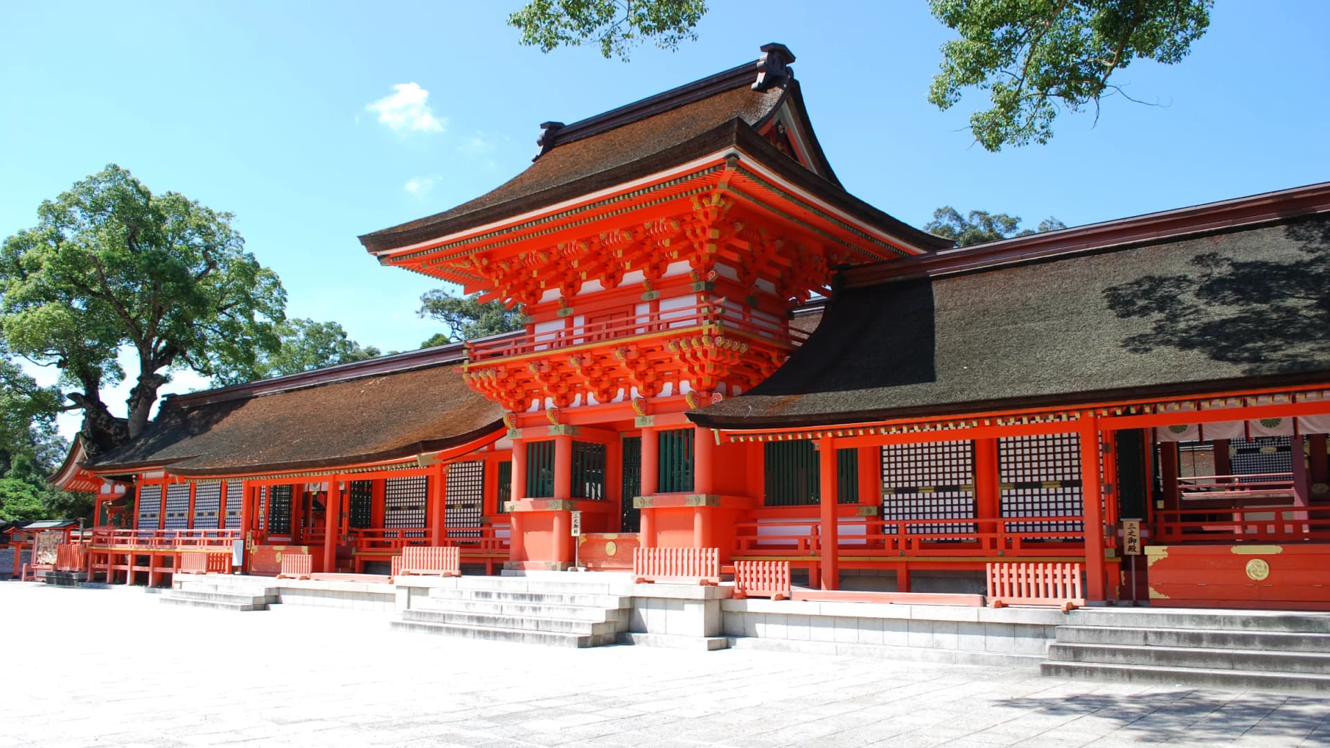 The vermilion main hall of Usa Jingu, head shrine of Japan's Hachiman shrines, Oita