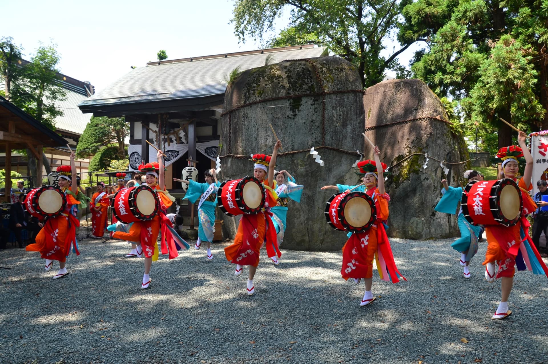 Sansa Odori dance at Mitsuishi Shrine around Mitsuishi Rock