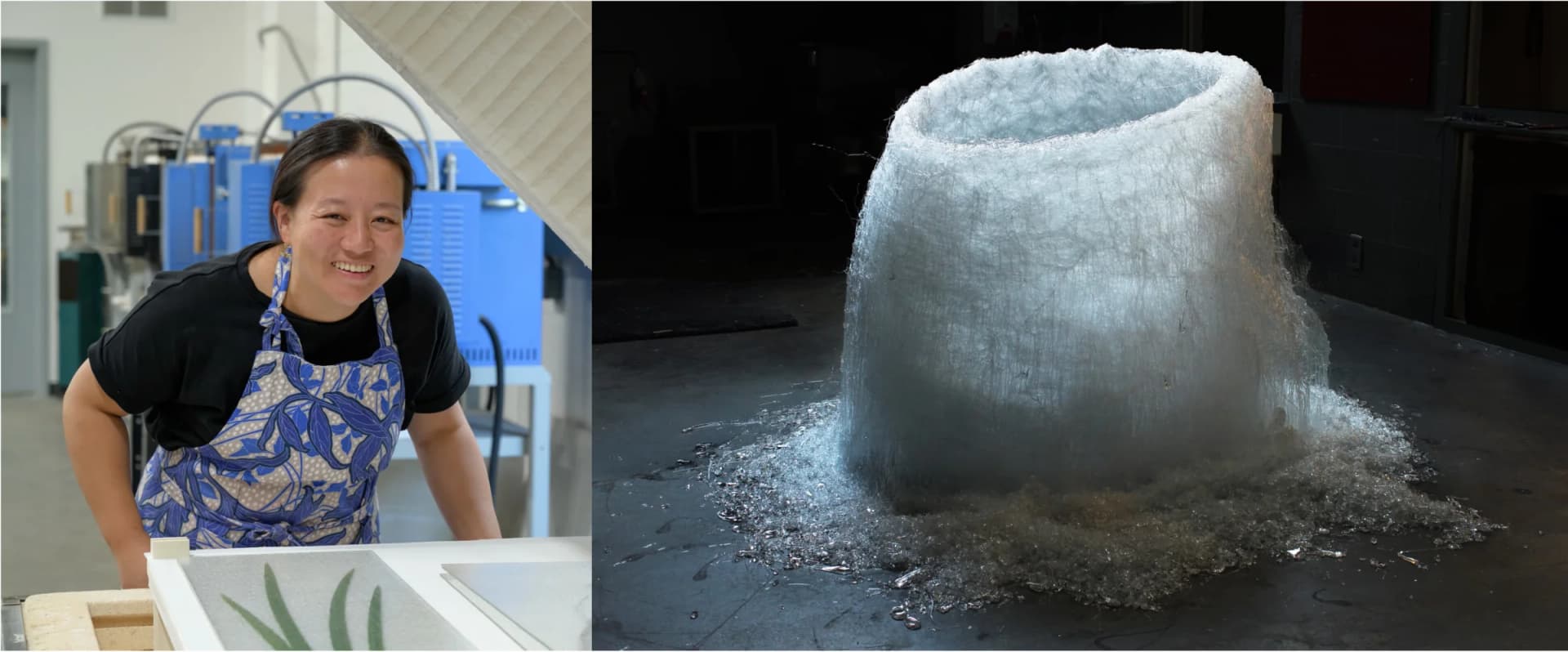 Rui Sasaki, with a reference photograph of her work