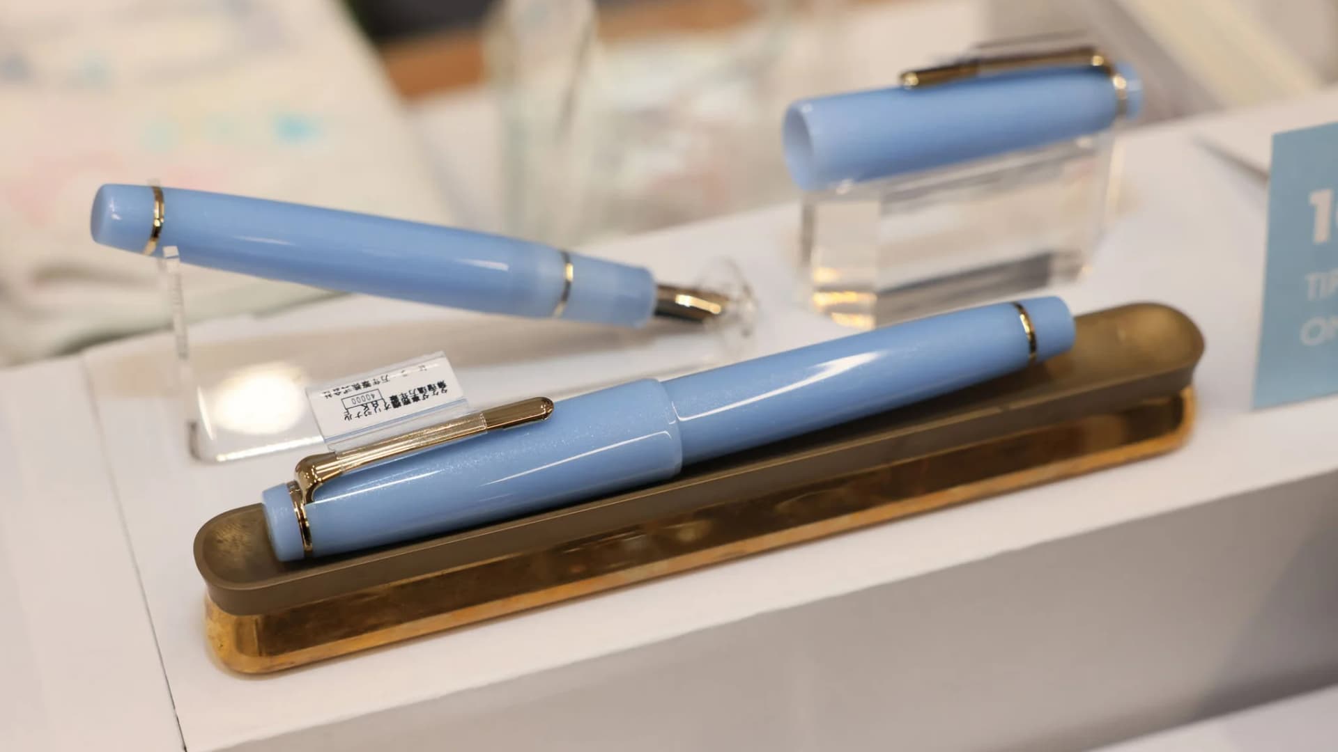 Fountain pens on a stand, Tokyo International Pen Show