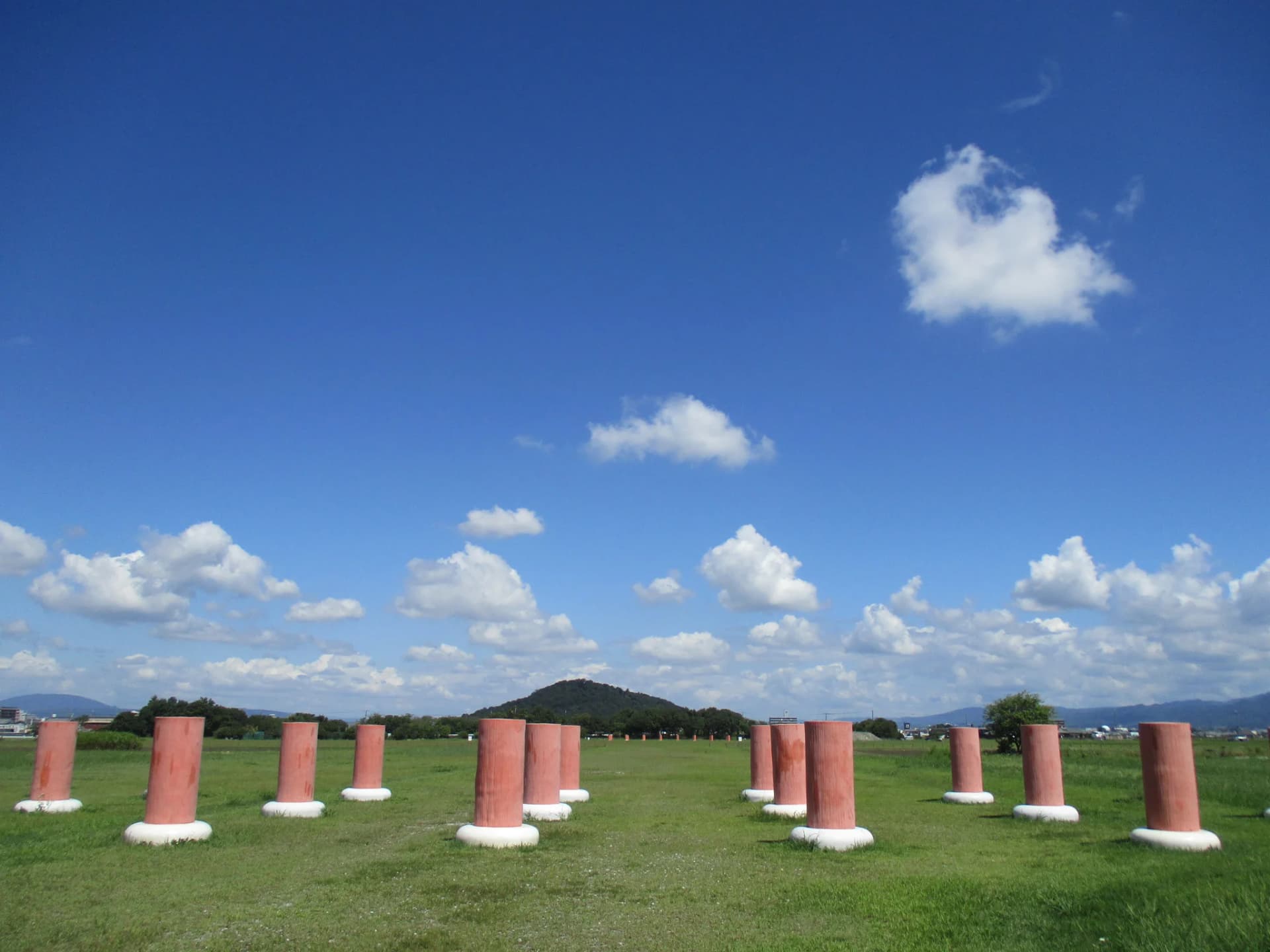 Reconstructed pillars marking the Fujiwara Palace site – Asuka-Fujiwara, Nara