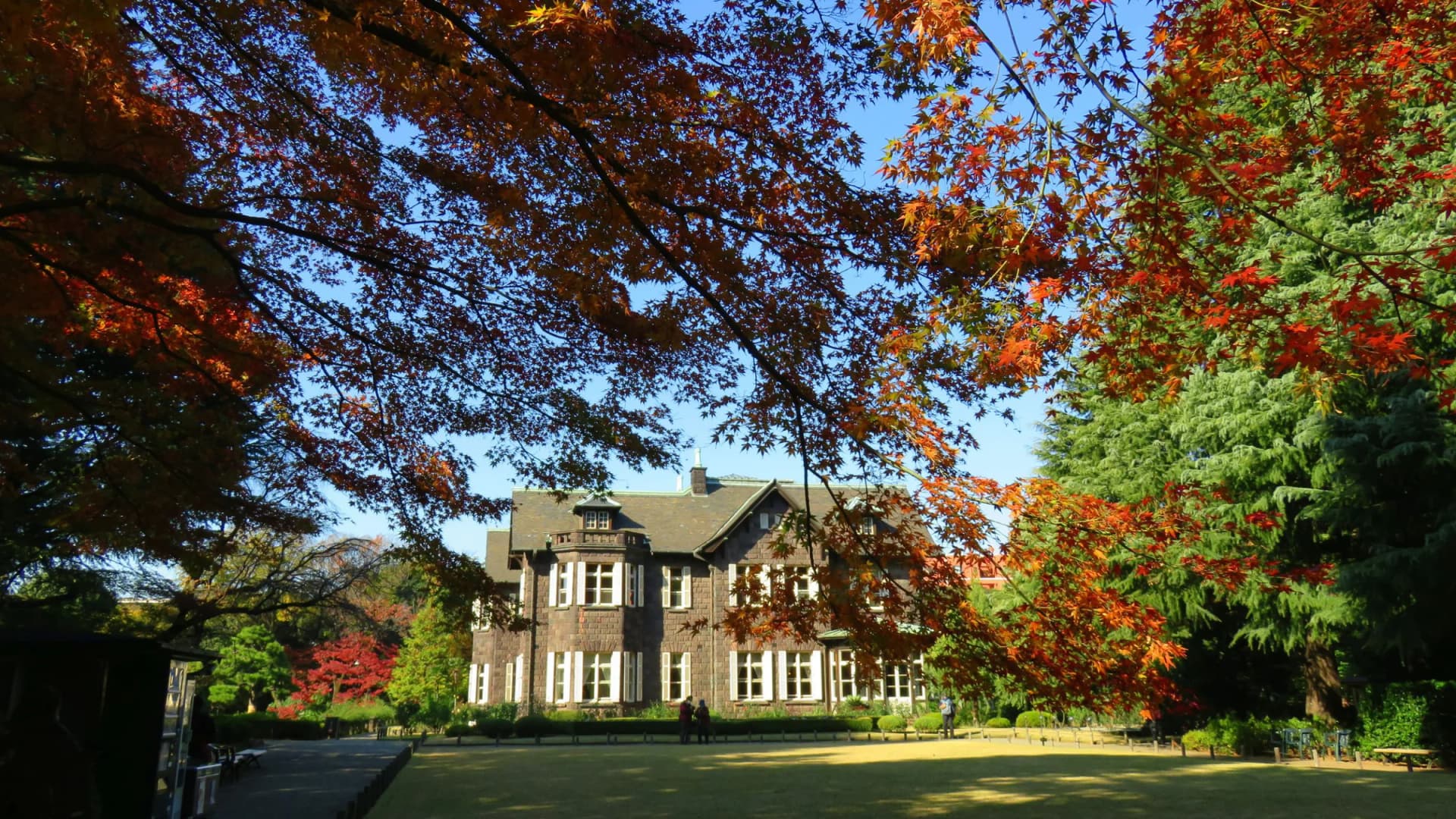 Autumn foliage and the Western-style stone mansion at Kyu-Furukawa Gardens.webp