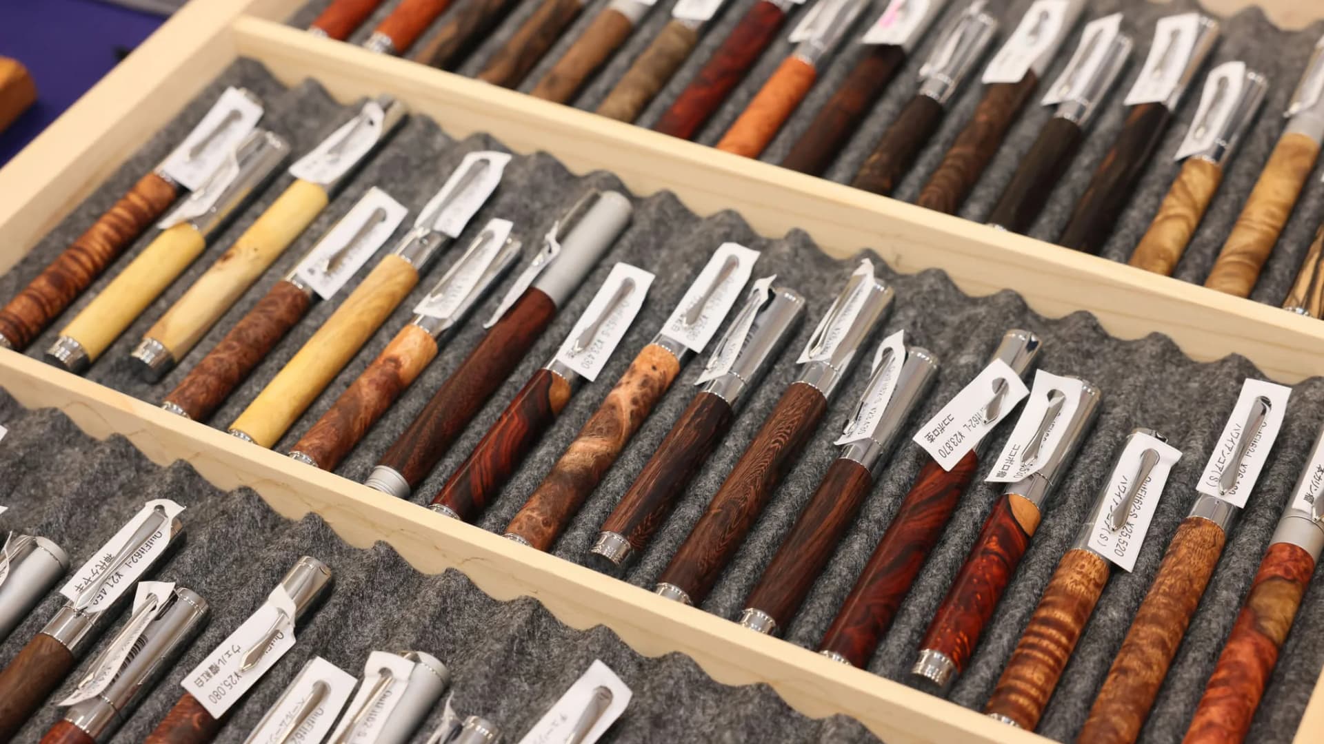 Wooden fountain pens on a stall, Tokyo International Pen Show