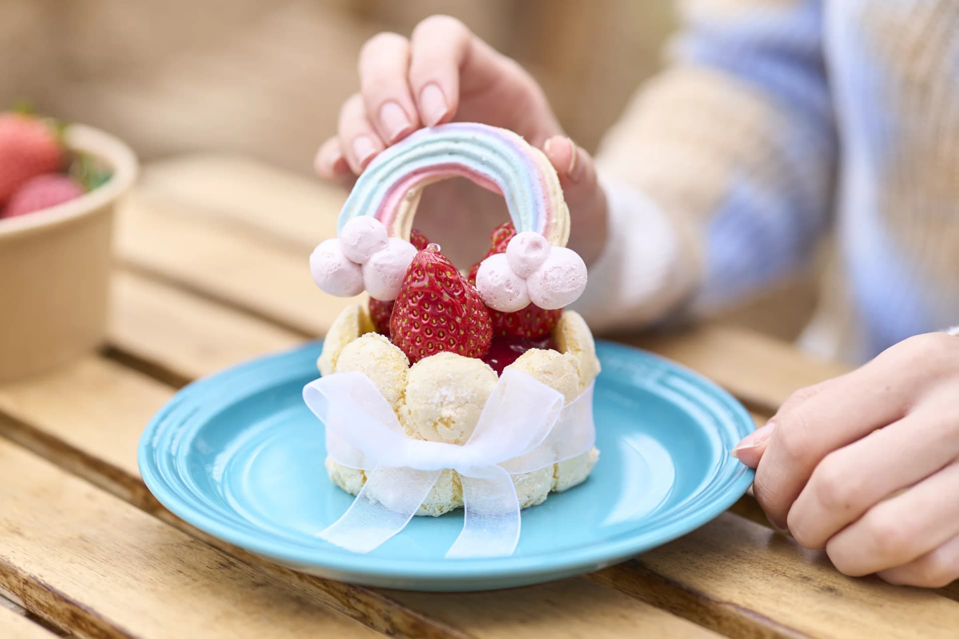 Freshly Picked Strawberries and Rainbow Cake at the "Strawberry Hunt in the Land of Oz" at Keisei Rose Garden