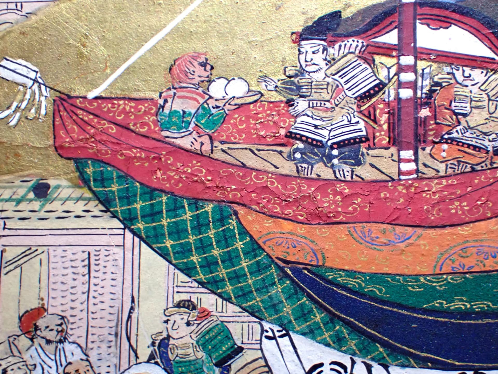 A close-up detail from the Rakuchu Rakugai-zu Byobu