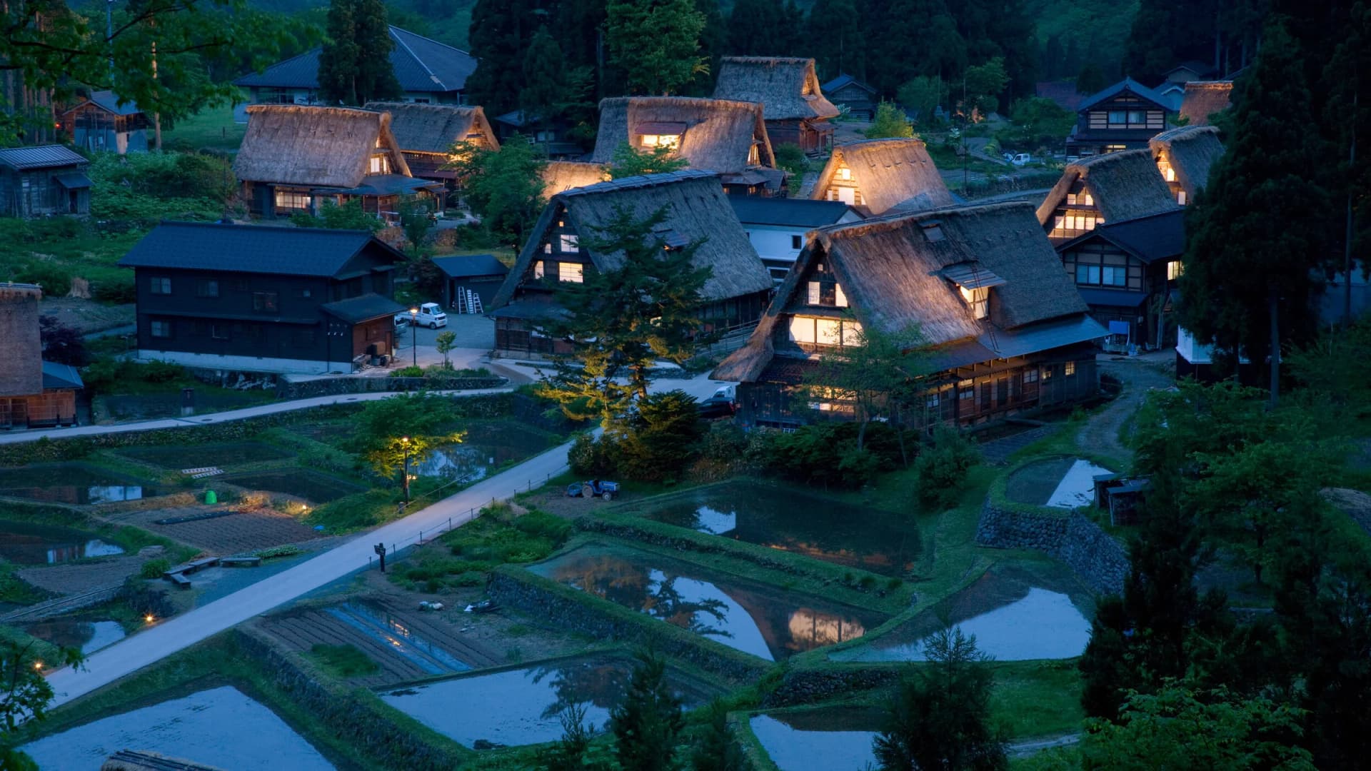 Ainokura village at dusk, Nanto, Toyama