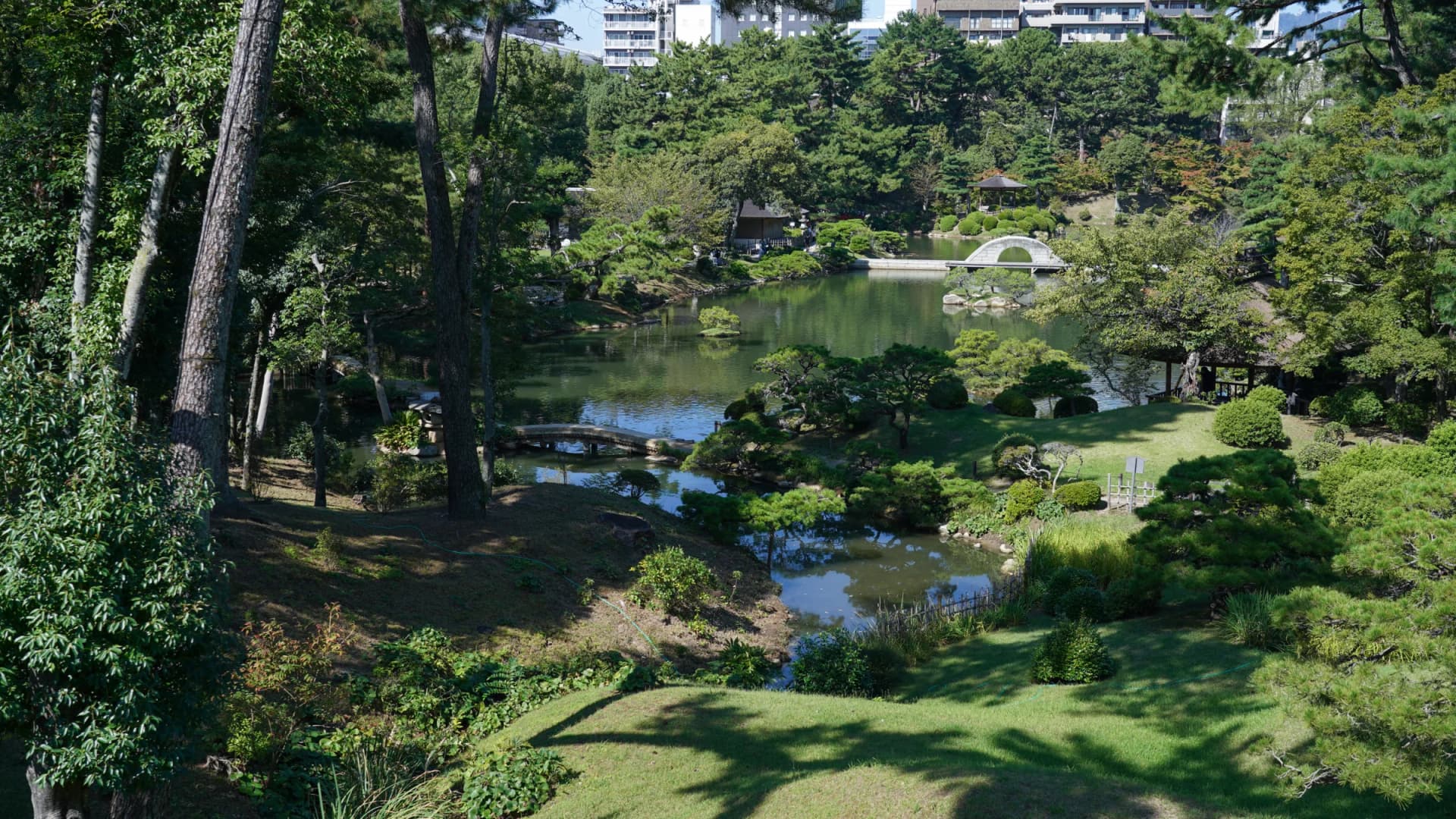 The central pond and arched bridge of Shukkeien Garden, Hiroshima