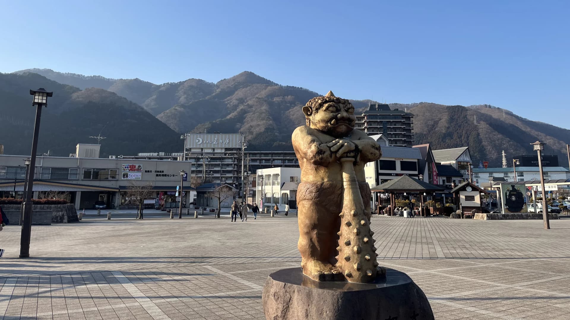 Oni statue outside Kinugawa Onsen Station, Nikko, Tochigi