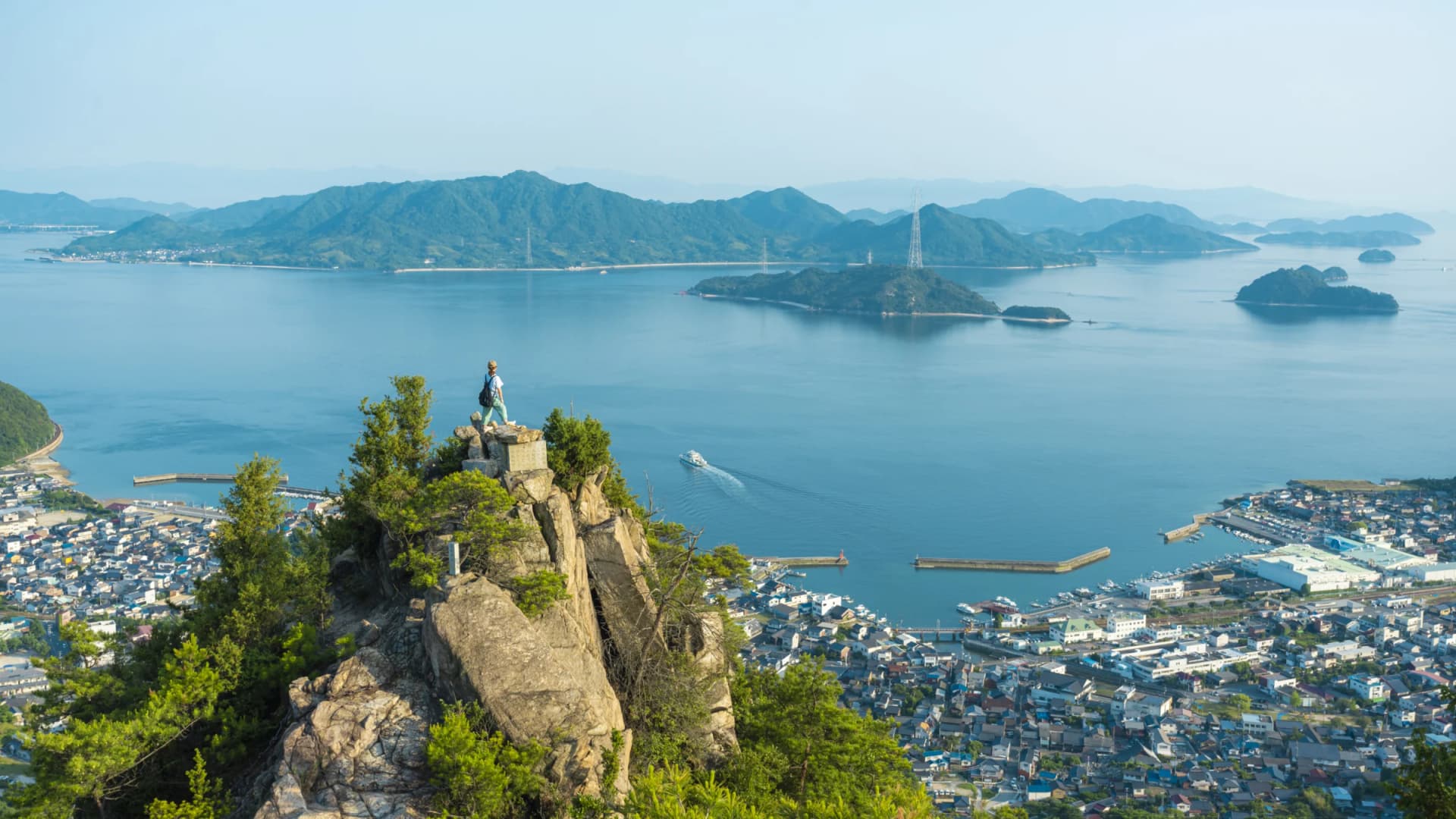 Seto Inland Sea view from a rocky peak on Mount Kurotaki, Hiroshima