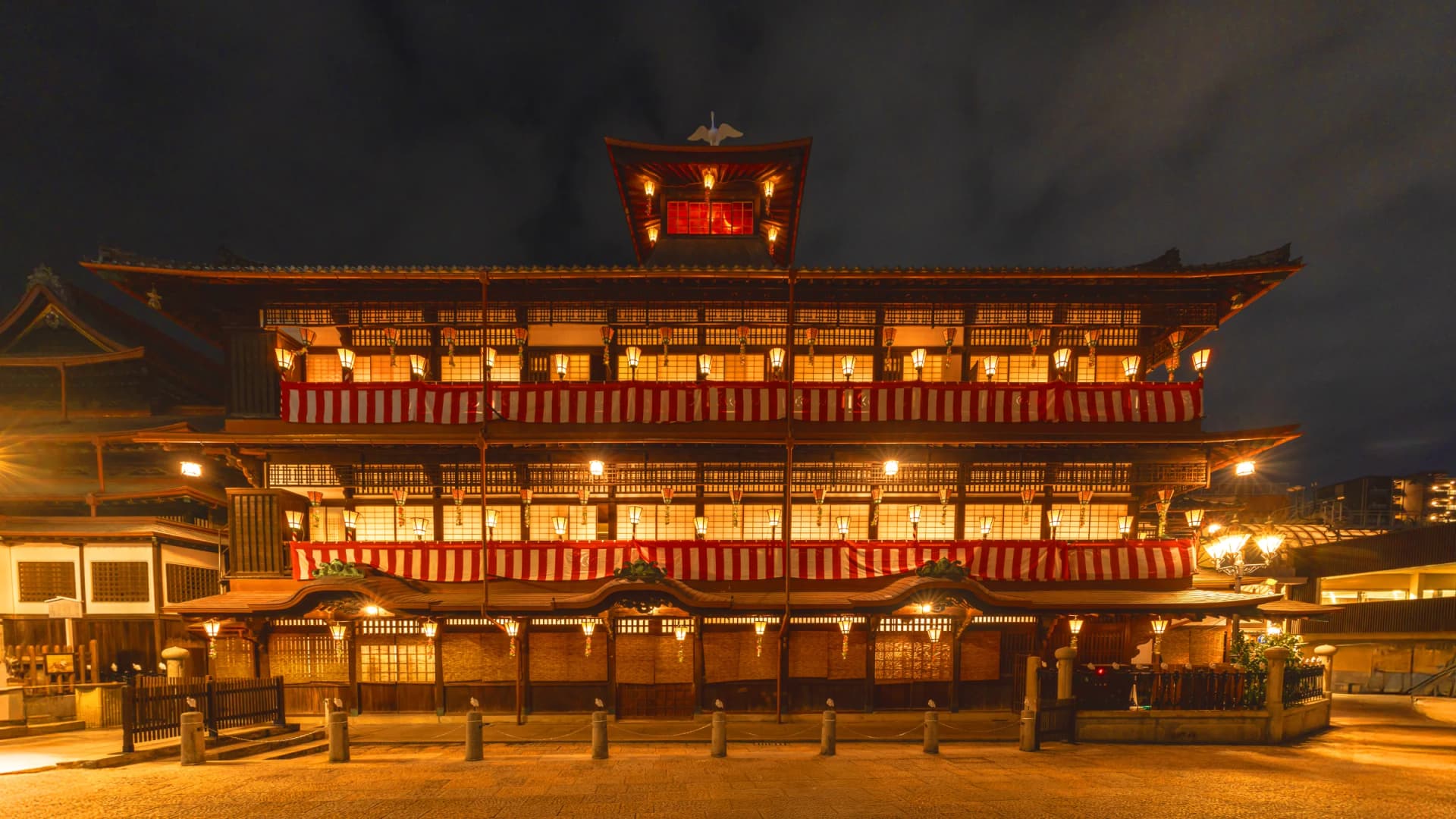 Dogo Onsen Honkan at night, Matsuyama, Ehime