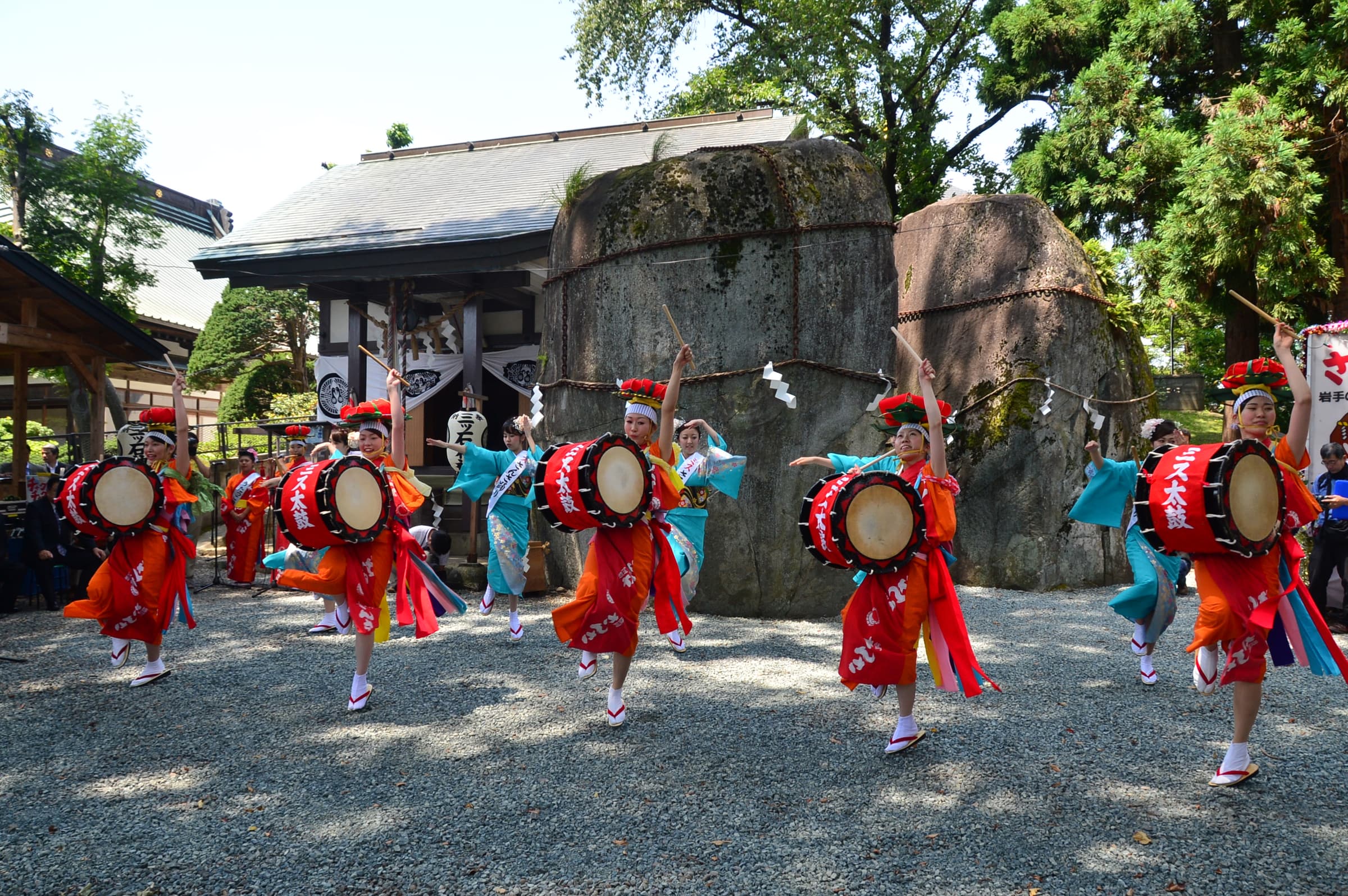 Sansa Odori dance at Mitsuishi Shrine around Mitsuishi Rock