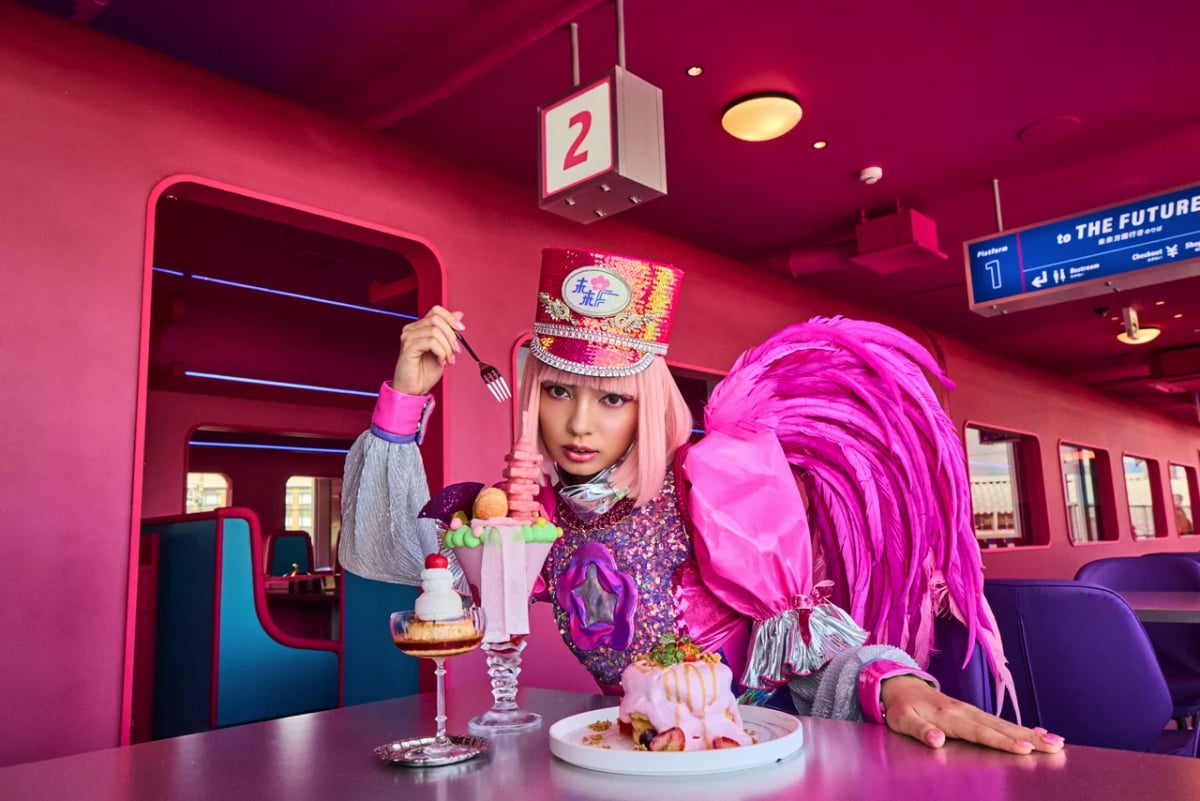 Car 2 dining area with desserts, Future Train Kyoto Diner & Cafe
