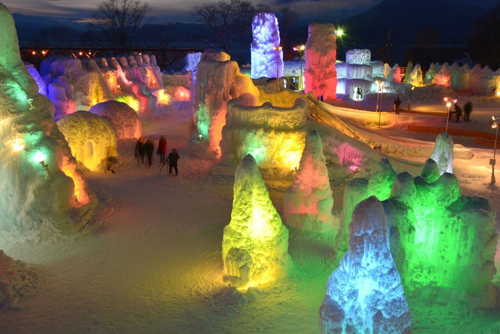 Ice sculptures and illumination at the Lake Shikotsu Ice Festival